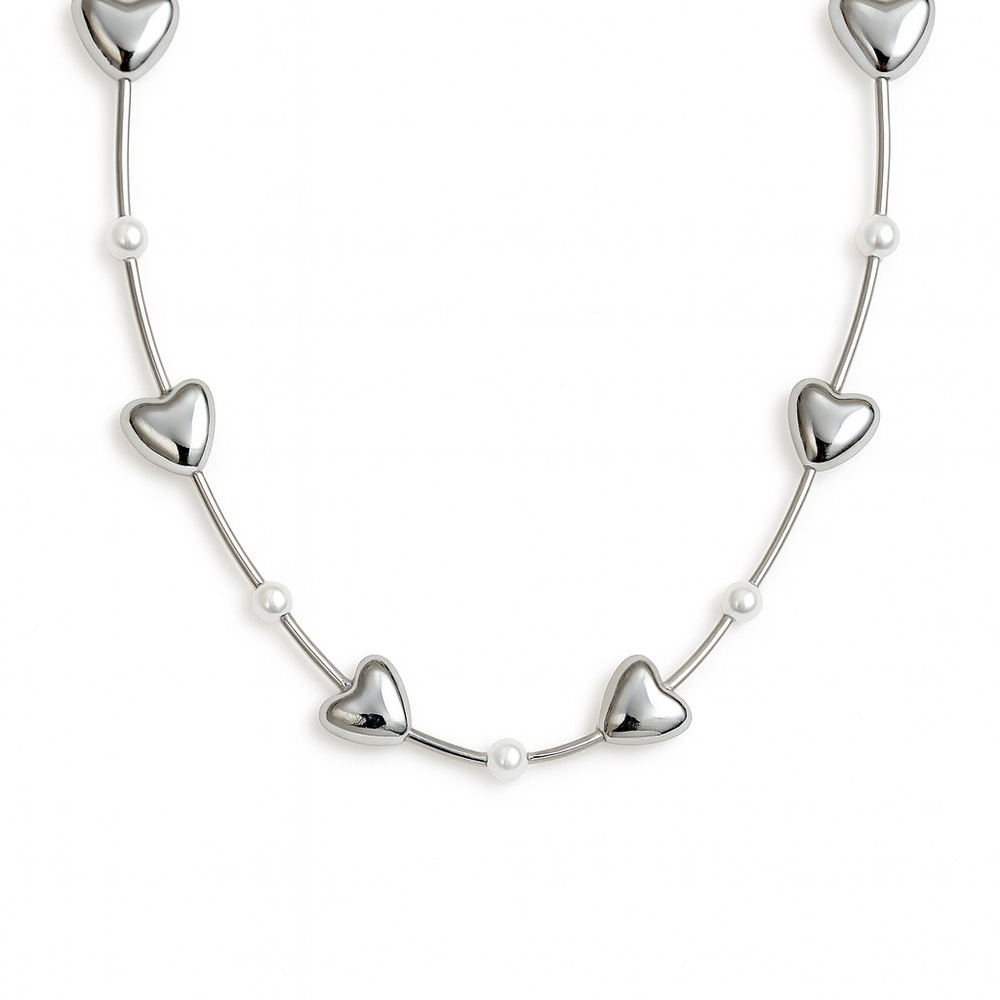 Silver Heart and Pearl Necklace
